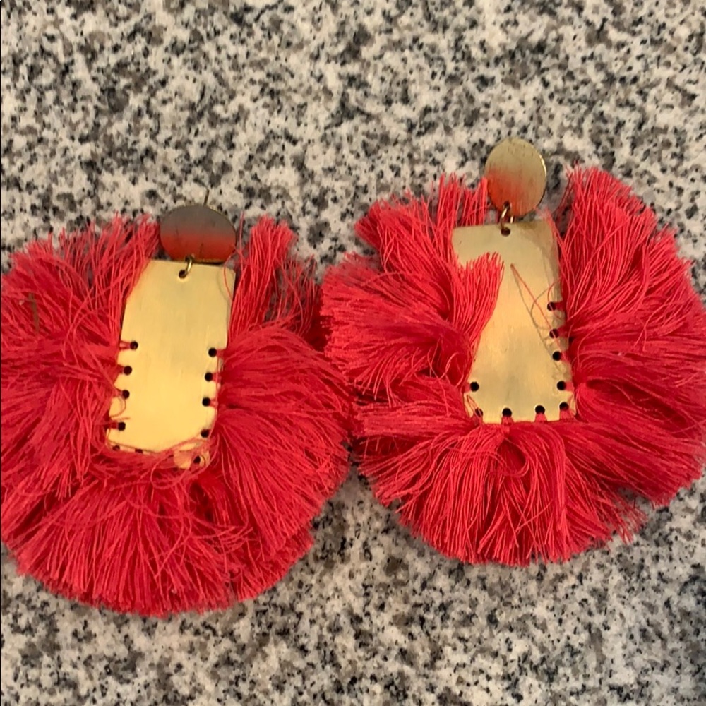 Pink and gold fringe earrings